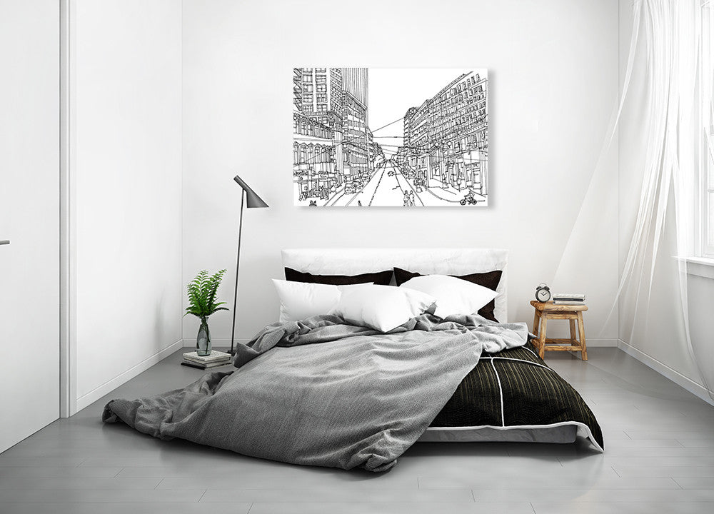 Cityscape Seattle Line Wall Art Print on the wall