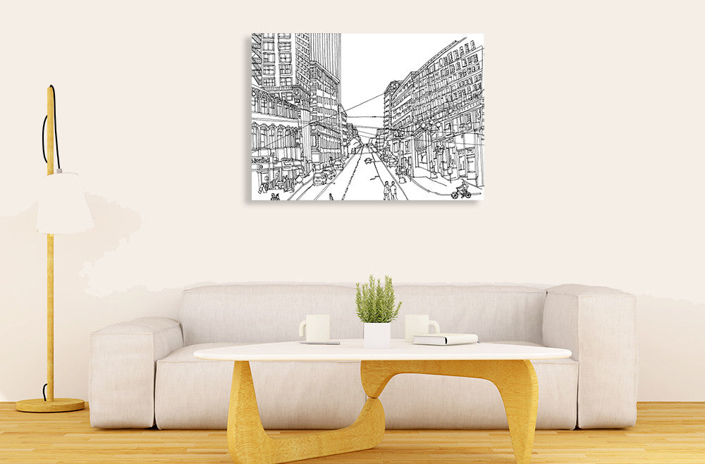 Cityscape Seattle Line Wall Art Print on the wall