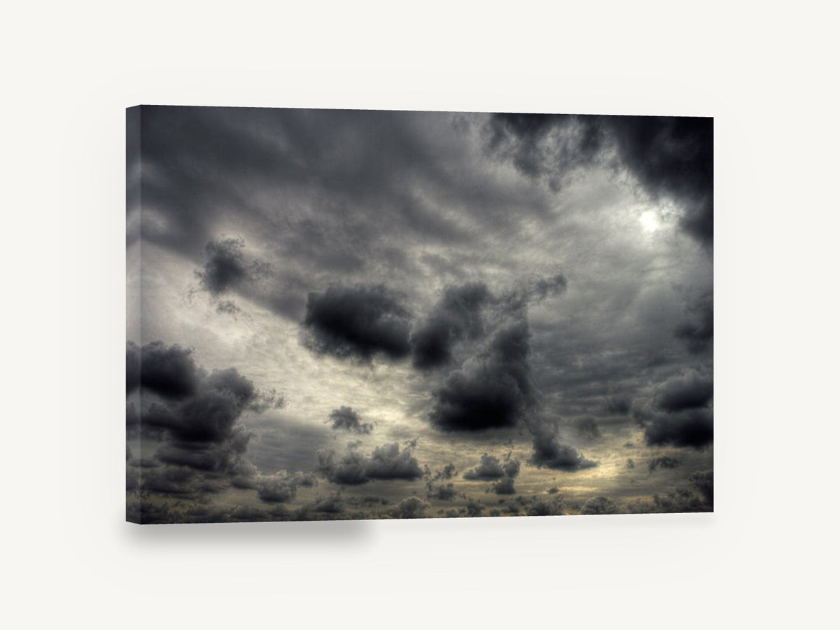 Brooding Cloud Field, dark storm clouds sky photograph, landscape canvas wall art print ready to hang