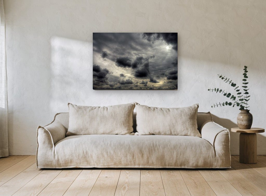 Brooding Cloud Field landscape canvas print on the wall of a living room