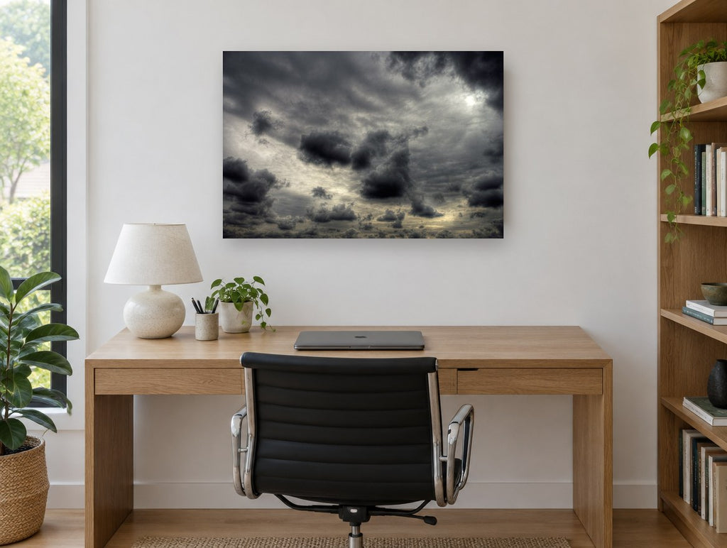 Brooding Cloud Field landscape canvas print on the wall of a study