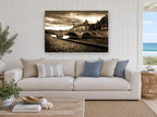 Sepia Seine Crossing landscape canvas print on the wall of a beach house living room