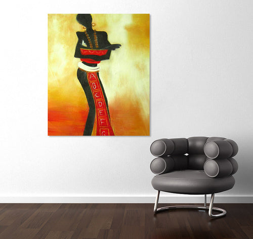 Alphabet oil painting hanging on a wall in a styled room