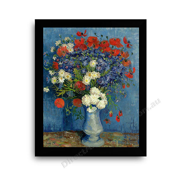 Cornflowers and Poppies Modern flat black frame