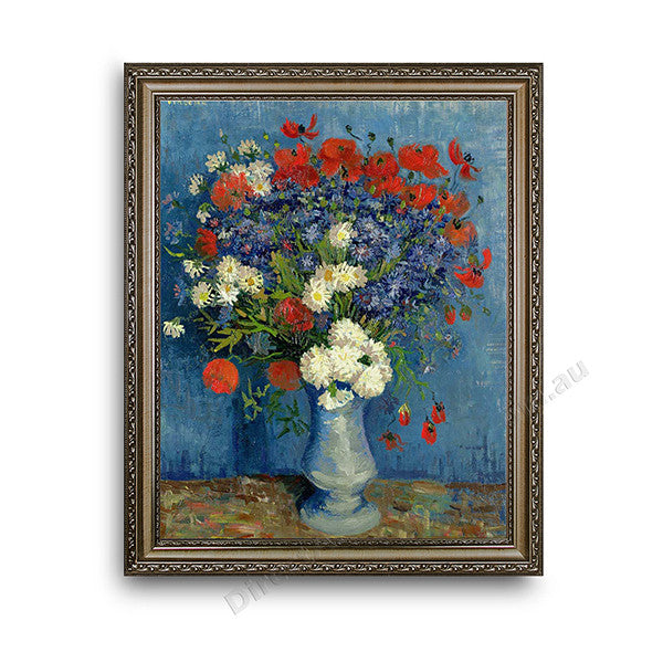 Cornflowers and Poppies Ornate Silver Frame