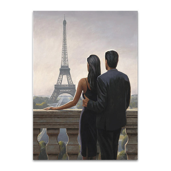 Couple Looking at Eiffel Tower Wall Print
