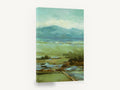 Green Valley Haze, teal mountain valley landscape painting, landscape canvas wall art print ready to hang