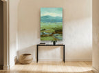 Green Valley Haze landscape canvas print on the wall of a hallway