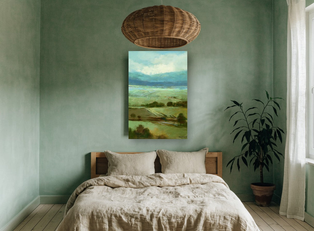 Sage Meadow Ridge landscape canvas print on the wall of a bedroom
