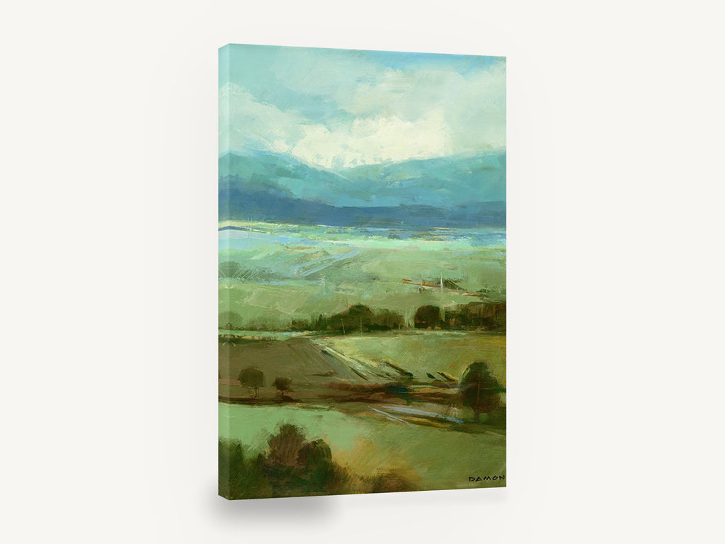 Sage Meadow Ridge, green valley mountain landscape painting, landscape canvas wall art print ready to hang