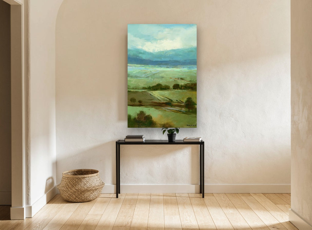 Sage Meadow Ridge landscape canvas print on the wall of a hallway