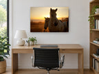 Horses at Golden Sunrise landscape canvas print on the wall of a study