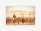 Dusty Cattle Drive, cowboys cattle drive horses photograph, animal canvas wall art print, front view