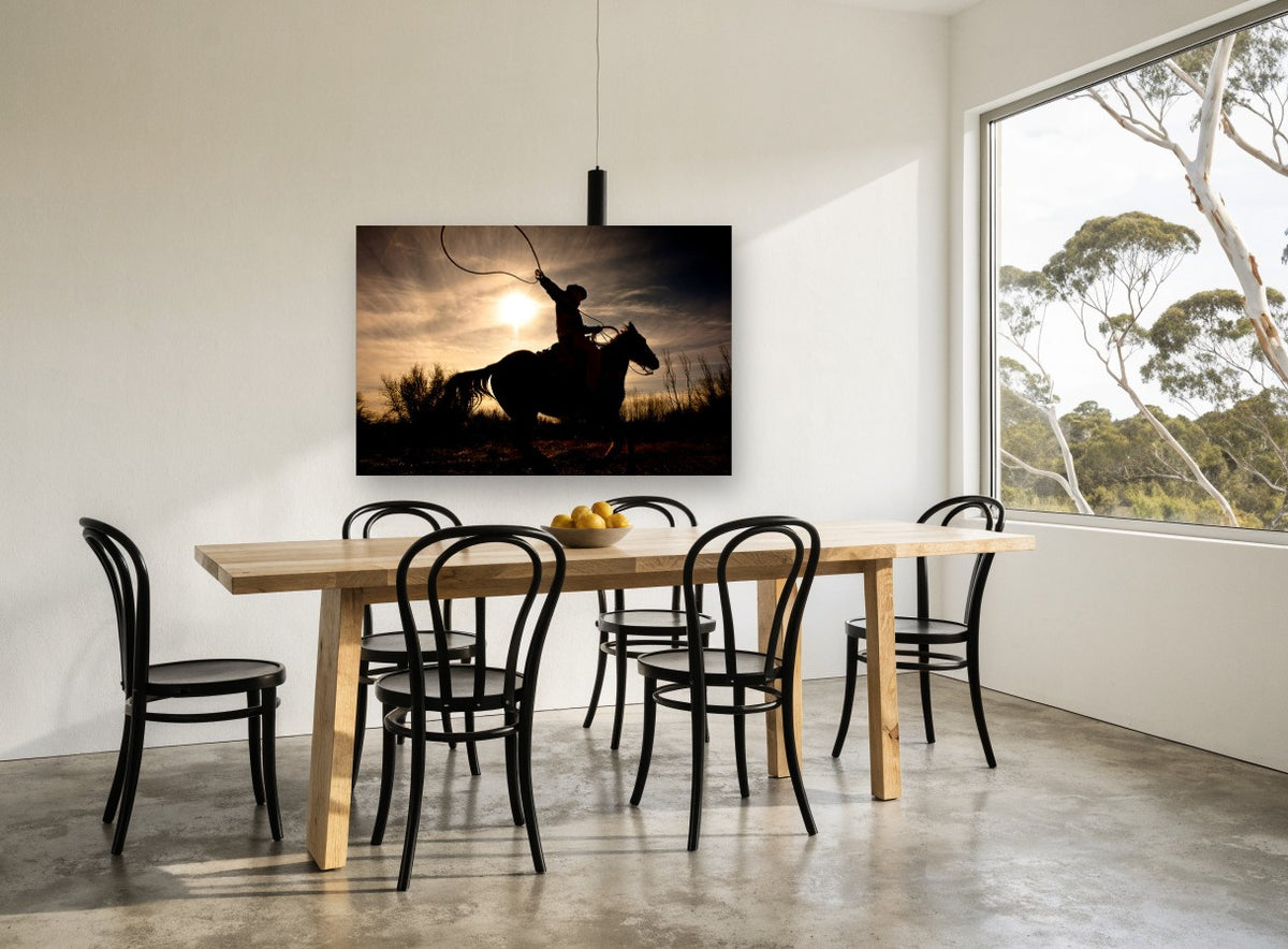 Lasso at Sundown landscape canvas print on the wall of a dining room