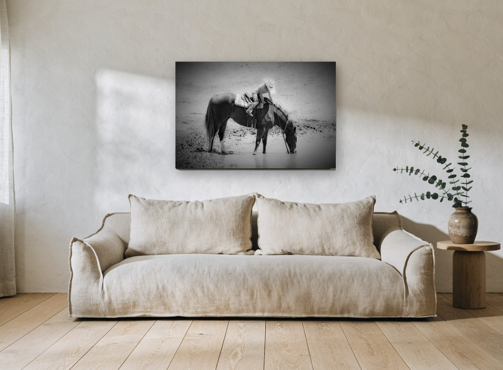 Waterhole Rest animal canvas print on the wall of a living room