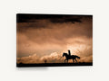 Storm Rider at Dusk, horse rider silhouette storm sky photograph, landscape canvas wall art print ready to hang