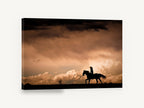 Storm Rider at Dusk, horse rider silhouette storm sky photograph, landscape canvas wall art print ready to hang