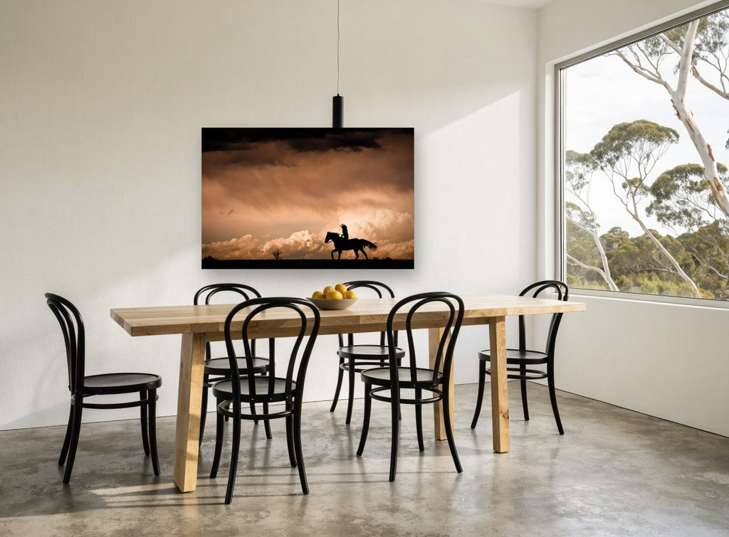 Storm Rider at Dusk landscape canvas print on the wall of a dining room