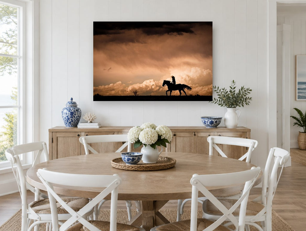 Storm Rider at Dusk landscape canvas print on the wall of a Hamptons dining room