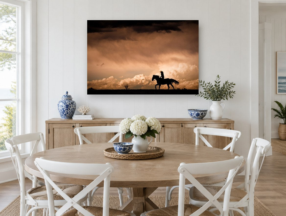 Storm Rider at Dusk landscape canvas print on the wall of a Hamptons dining room