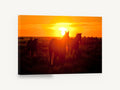 Horses at Sundown, silhouetted horses sunset field photograph, landscape canvas wall art print ready to hang