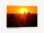 Horses at Sundown, silhouetted horses sunset field photograph, landscape canvas wall art print ready to hang