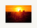 Horses at Sundown, silhouetted horses sunset field photograph, landscape canvas wall art print, front view