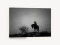Lone Rider at Dusk, black and white horse rider photograph, landscape canvas wall art print ready to hang