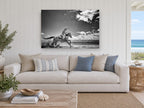 Galloping Through Shallows animal canvas print on the wall of a beach house living room