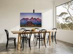 First Light Barn landscape canvas print on the wall of a dining room