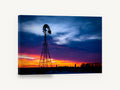Windmill at Dusk Glow, windmill silhouette sunset photograph, landscape canvas wall art print ready to hang