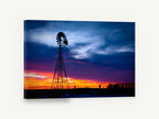 Windmill at Dusk Glow, windmill silhouette sunset photograph, landscape canvas wall art print ready to hang