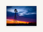 Windmill at Dusk Glow, windmill silhouette sunset photograph, landscape canvas wall art print, front view