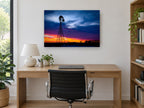 Windmill at Dusk Glow landscape canvas print on the wall of a study