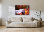 Crimson Creek Bend landscape canvas print on the wall of a living room
