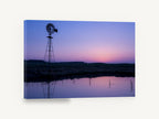 Violet Pond Windmill, windmill sunset pond reflection photograph, landscape canvas wall art print ready to hang