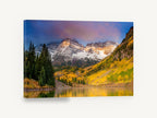 Golden Aspen Peaks, autumn aspen mountain lake photograph, landscape canvas wall art print ready to hang