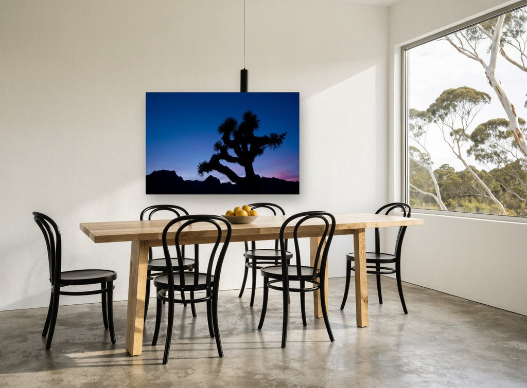 Joshua Tree Dusk landscape canvas print on the wall of a dining room