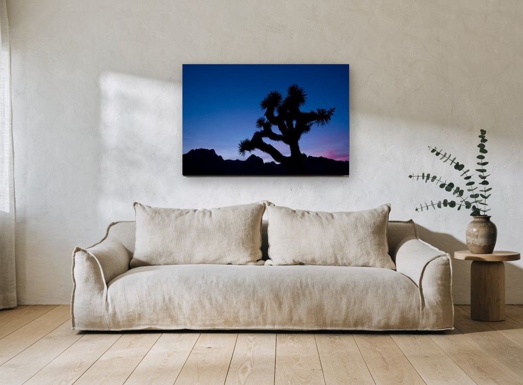 Joshua Tree Dusk landscape canvas print on the wall of a living room