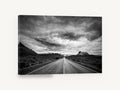Desert Road Storm, black and white desert road photograph, landscape canvas wall art print ready to hang