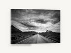 Desert Road Storm, black and white desert road photograph, landscape canvas wall art print ready to hang