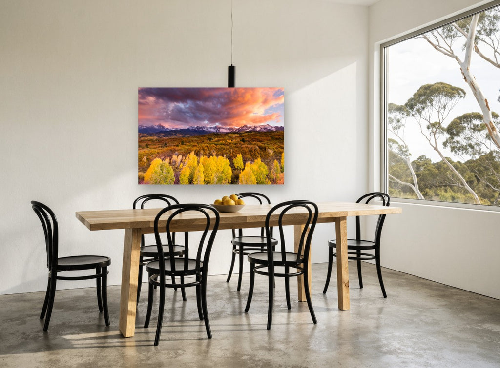 Aspen Gold Ridge landscape canvas print on the wall of a dining room