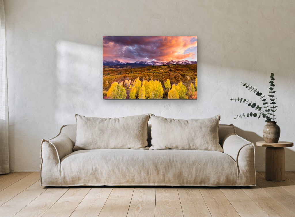 Aspen Gold Ridge landscape canvas print on the wall of a living room