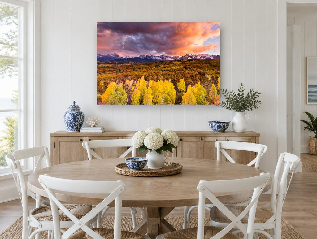 Aspen Gold Ridge landscape canvas print on the wall of a Hamptons dining room