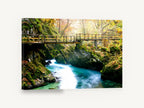 Turquoise Gorge Footbridge, autumn gorge river bridge photograph, landscape canvas wall art print ready to hang