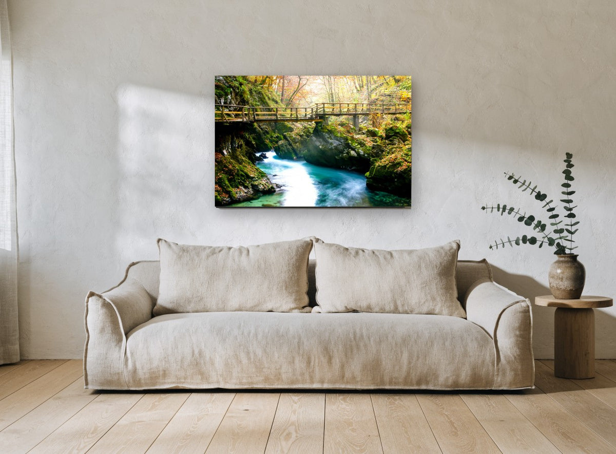 Turquoise Gorge Footbridge landscape canvas print on the wall of a living room