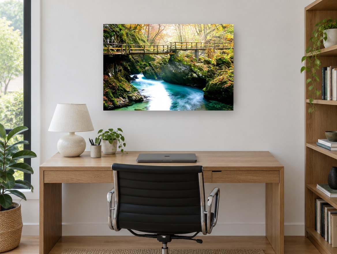 Turquoise Gorge Footbridge landscape canvas print on the wall of a study