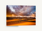 Storm Over Glowing Dunes, desert dunes storm sunset photograph, landscape canvas wall art print ready to hang