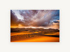 Storm Over Glowing Dunes, desert dunes storm sunset photograph, landscape canvas wall art print, front view