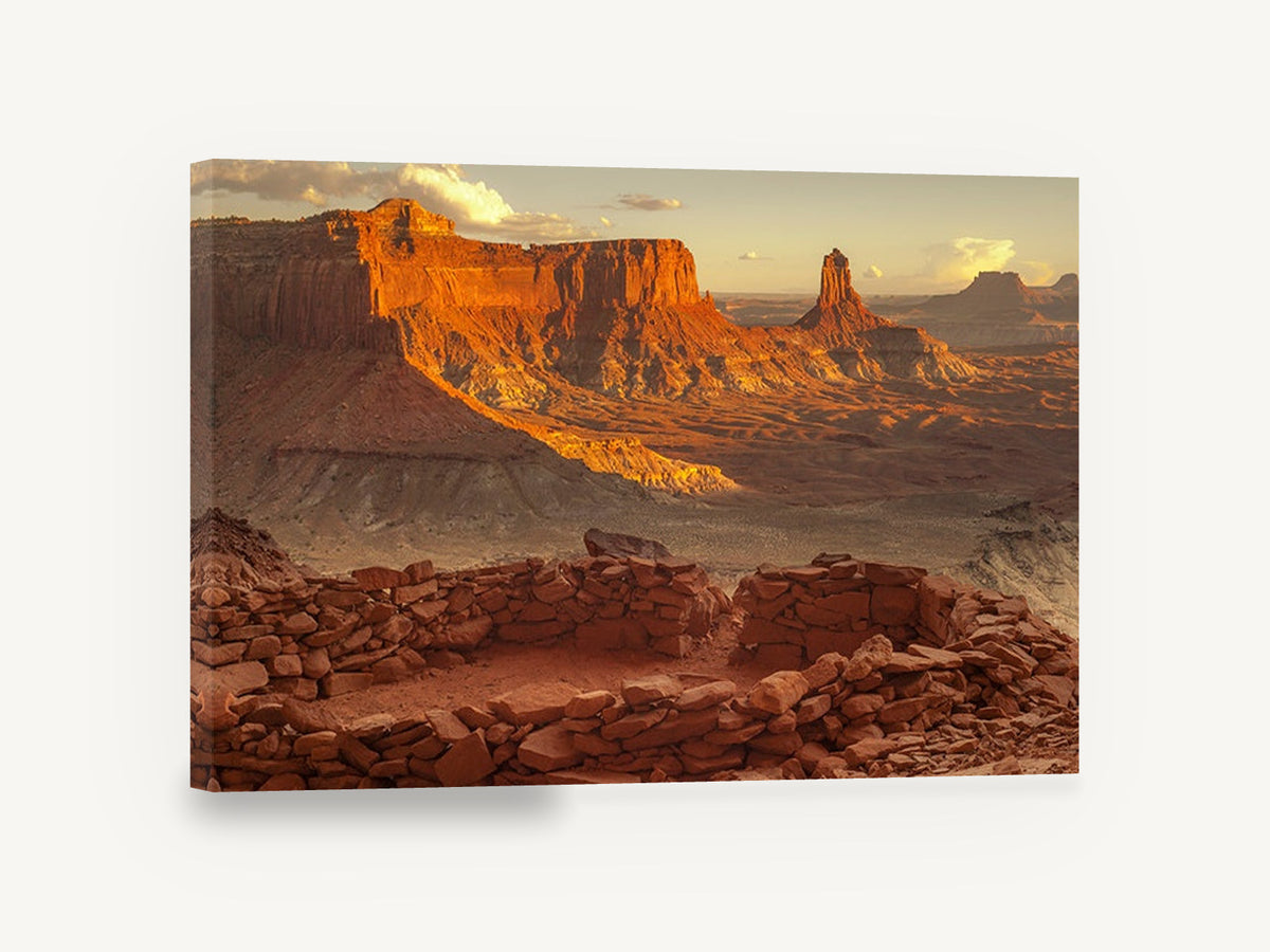 Sandstone Ruins at Dusk, desert canyon ruins sunset photograph, landscape canvas wall art print ready to hang